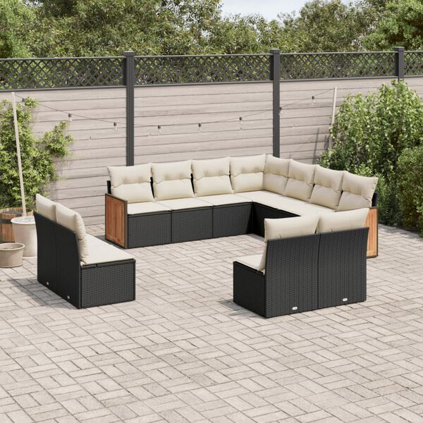 vidaXL 11 Piece Garden Sofa Set with Cushions Black Poly Rattan