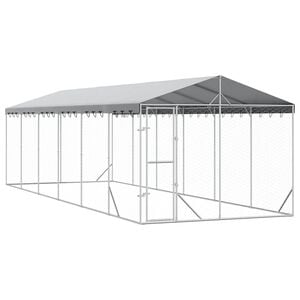 vidaXL Outdoor Dog Kennel with Roof Silver 3x9x2.5 m Galvanised Steel