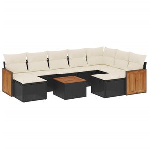 vidaXL 10 Piece Garden Sofa Set with Cushions Black Poly Rattan