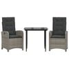 vidaXL 3 Piece Garden Dining Set with Cushions Grey Poly Rattan