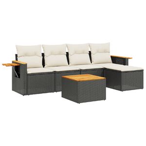 vidaXL 6 Piece Garden Sofa Set with Cushions Black Poly Rattan