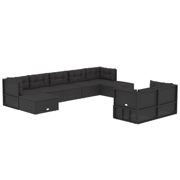 vidaXL 9 Piece Outdoor Sofa Set with Cushions Black Poly Rattan
