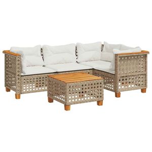 vidaXL 5 Piece Garden Sofa Set with Cushions Beige Poly Rattan