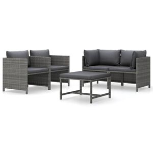 vidaXL 5 Piece Garden Lounge Set with Cushions Poly Rattan Grey