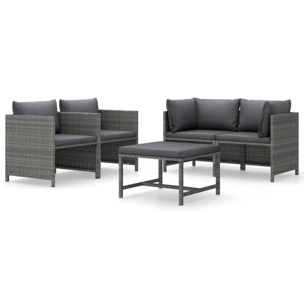 vidaXL 5 Piece Garden Lounge Set with Cushions Poly Rattan Grey