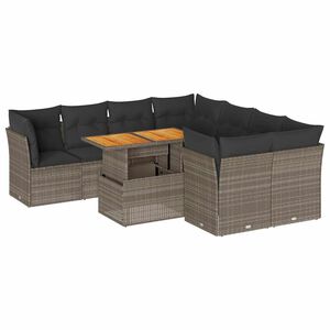 vidaXL 9 Piece Garden Sofa Set with Cushions Grey Poly Rattan