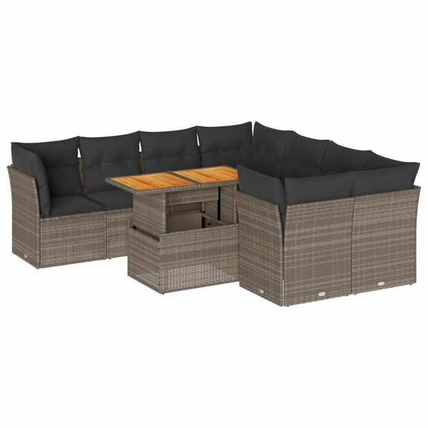 vidaXL 9 Piece Garden Sofa Set with Cushions Grey Poly Rattan