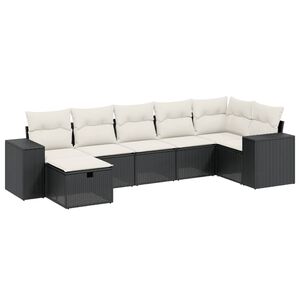 vidaXL 7 Piece Garden Sofa Set with Cushions Black Poly Rattan