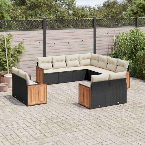vidaXL 11 Piece Garden Sofa Set with Cushions Black Poly Rattan