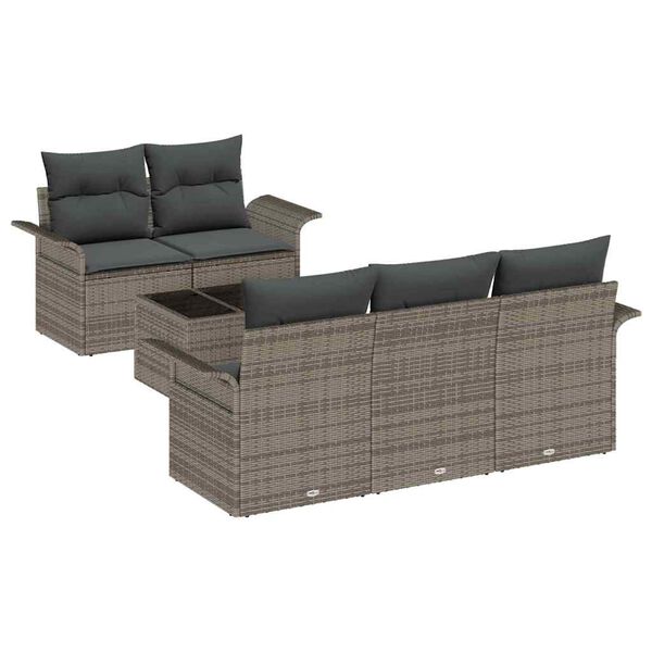 vidaXL Sofa Set with Cushion 6 pcs Grey Poly Rattan