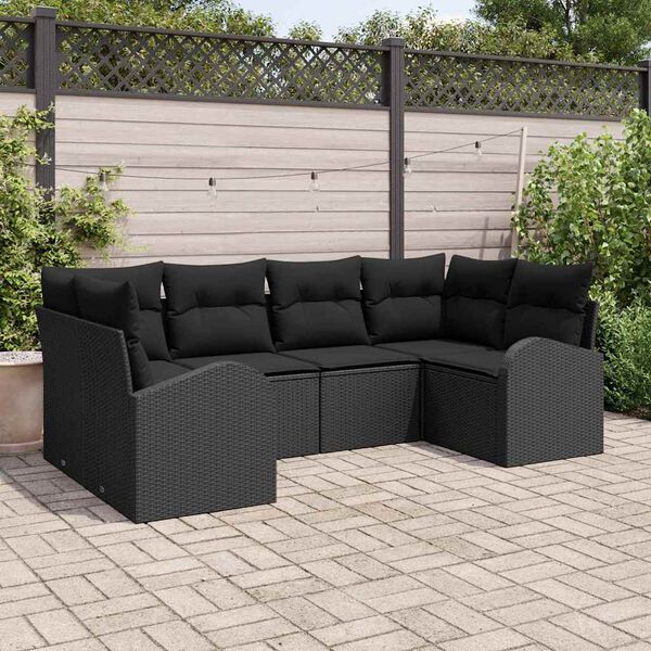 vidaXL Garden Sofa Set with Cushion 6 pcs Black Poly Rattan