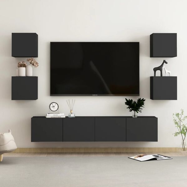 vidaXL 6 Piece TV Cabinet Set Black Engineered Wood