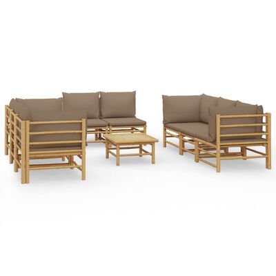vidaXL 9 Piece Garden Lounge Set with Taupe Cushions Bamboo