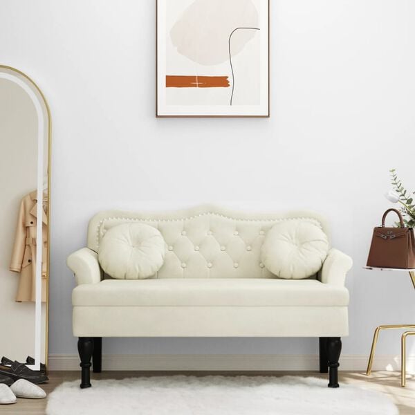 vidaXL Bench with Cushions Cream 120.5x65x75 cm Velvet