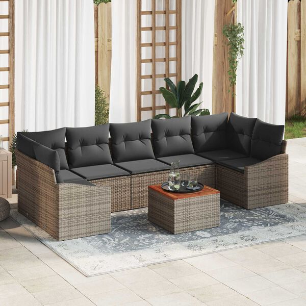 vidaXL Garden Sofa Set with Storage 8 pcs Grey Poly Rattan