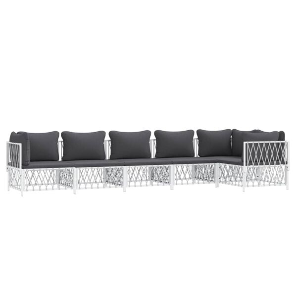 vidaXL 6 Piece Garden Lounge Set with Cushions White Steel