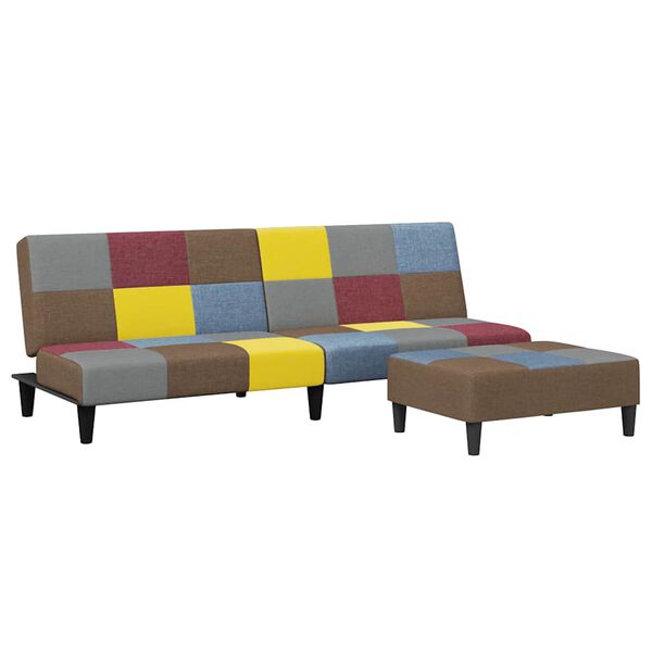 vidaXL 2-Seater Sofa Bed with Footstool Patchwork Fabric