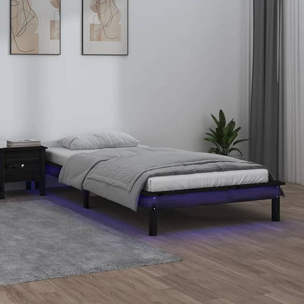 vidaXL LED Bed Frame without Mattress Black 90x190 cm Single Single Solid Wood