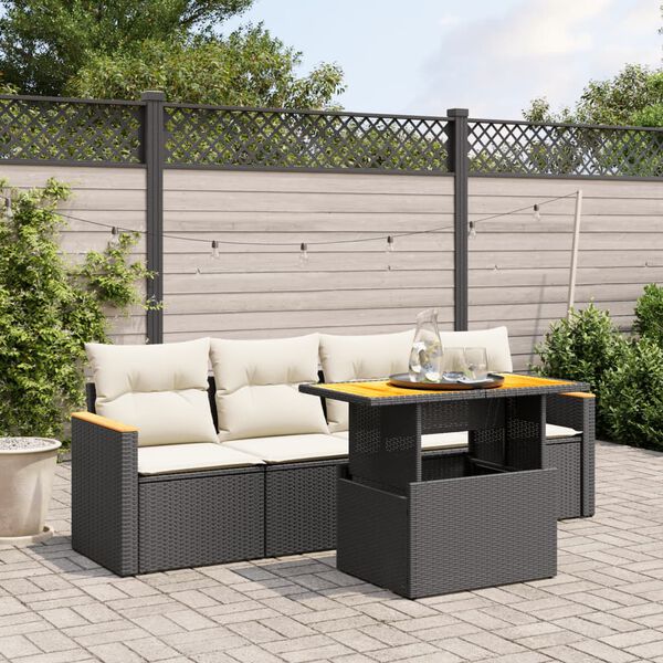 vidaXL 5 Piece Garden Sofa Set with Cushions Black Poly Rattan