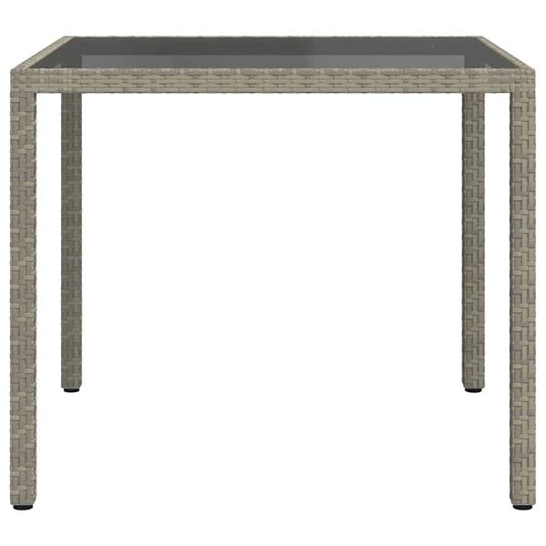 vidaXL Garden Table 90x90x75 cm Tempered Glass and Poly Rattan Grey