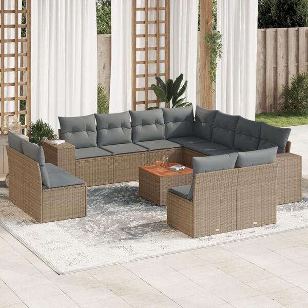 vidaXL 12 Piece Garden Sofa Set with Cushions Beige Poly Rattan