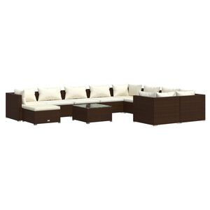 vidaXL 11 Piece Garden Lounge Set with Cushions Poly Rattan Brown