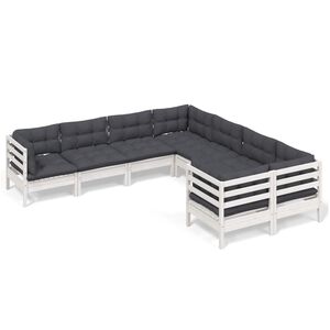 vidaXL 8 Piece Garden Lounge Set with Cushions White Solid Pinewood