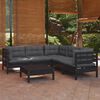 vidaXL 6 Piece Garden Lounge Set with Cushions Black Solid Pinewood