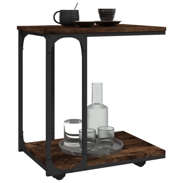 vidaXL Side Table with Wheels Smoked Oak 50x35x55.5cm Engineered Wood