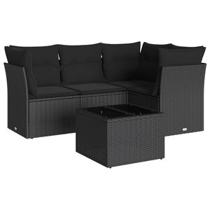 vidaXL 5 Piece Garden Sofa Set with Cushions Black Poly Rattan