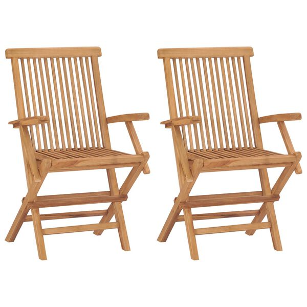 vidaXL Garden Chairs with Grey Cushions 2 pcs Solid Teak Wood