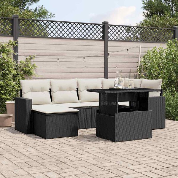 vidaXL 7 Piece Garden Sofa Set with Cushions Black Poly Rattan