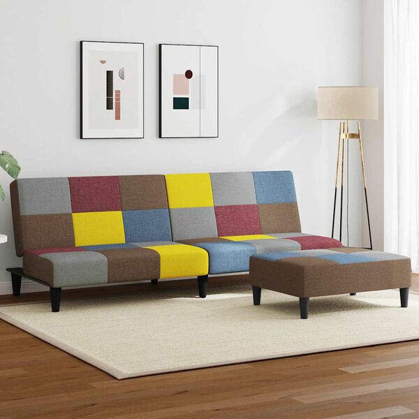vidaXL 2-Seater Sofa Bed with Footstool Patchwork Fabric