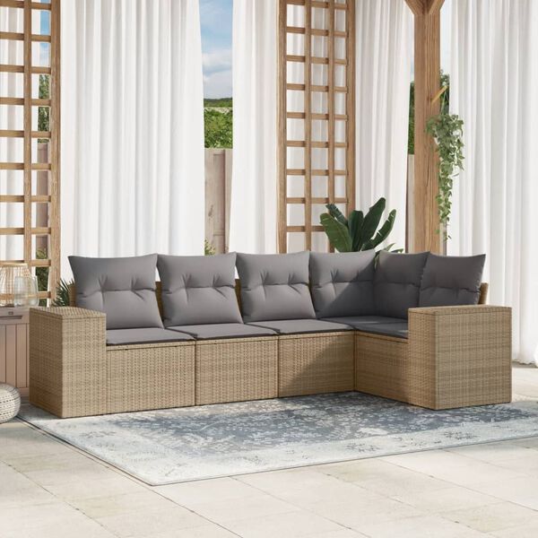 vidaXL 5 Piece Garden Sofa Set with Cushions Beige Poly Rattan