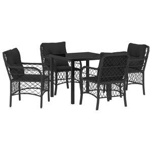 vidaXL Garden Dining Set with Cushion 5 pcs Black Poly Rattan