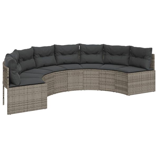 vidaXL 3 Piece Garden Sofa Set Half-Round Grey Poly Rattan