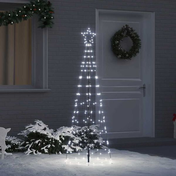 vidaXL LED Christmas Tree with Ground Spikes Cool White 250 cm Iron