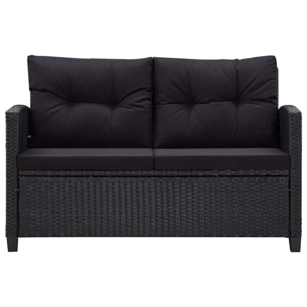 vidaXL 2-Seater Garden Sofa with Cushions Black 124 cm Poly Rattan