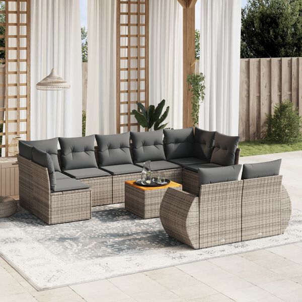 vidaXL 10 Piece Garden Sofa Set with Cushions Grey Poly Rattan
