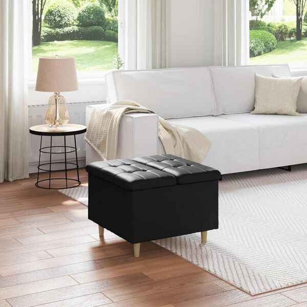 vidaXL Button Stool with Cushion Black 60 x 60 x 45 cm Faux leather