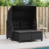 vidaXL Garden Sofa 2-Seater with Canopy and Stools Black Poly Rattan
