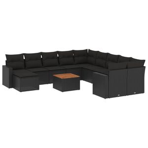 vidaXL 12 Piece Garden Sofa Set with Cushions Black Poly Rattan