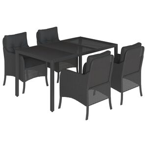 vidaXL 5 Piece Garden Dining Set with Cushions Black Poly Rattan