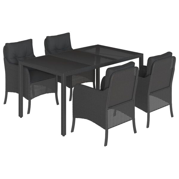 vidaXL 5 Piece Garden Dining Set with Cushions Black Poly Rattan
