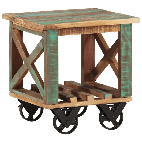 vidaXL Side Table with Wheels 40x40x42 cm Solid Wood Reclaimed