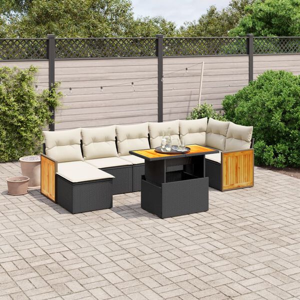 vidaXL 8 Piece Garden Sofa Set with Cushions Black Poly Rattan
