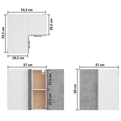 vidaXL Hanging Corner Cabinet Concrete Grey 57x57x60 cm Engineered Wood