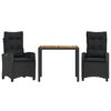 vidaXL 3 Piece Garden Dining Set with Cushions Black Poly Rattan