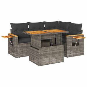 vidaXL 4 Piece Garden Sofa Set with Cushions Grey Poly Rattan Acacia