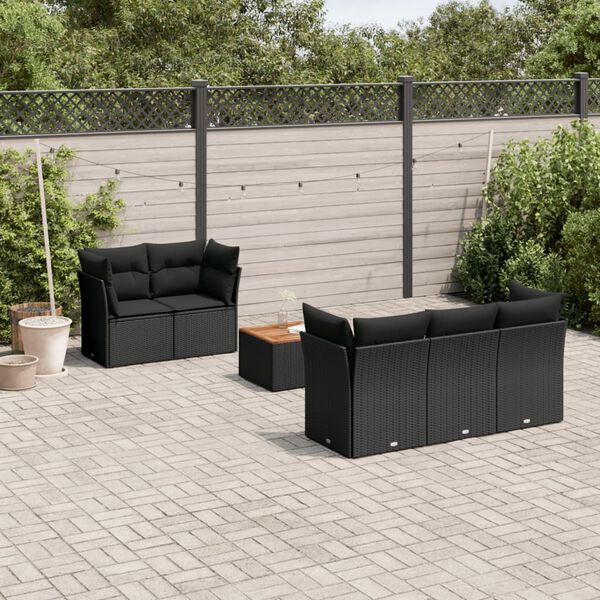 vidaXL 6 Piece Garden Sofa Set with Cushions Black Poly Rattan
